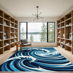 Deep Blue Swirling Ocean Wave Rug