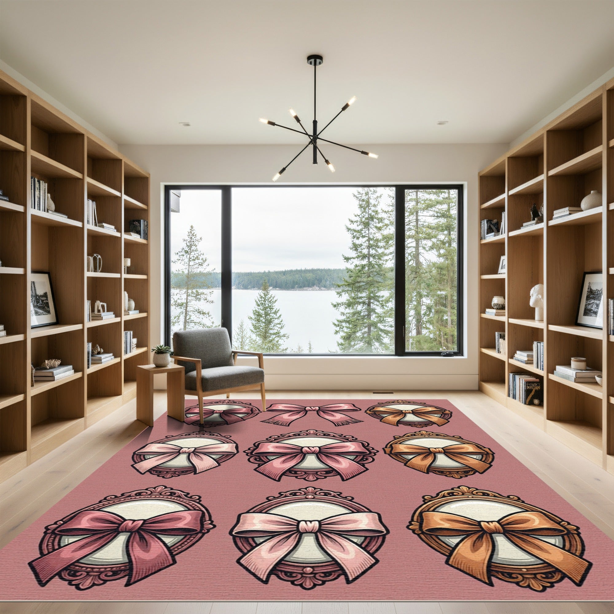 Ornate Pink Bows and Vintage Frames Rug