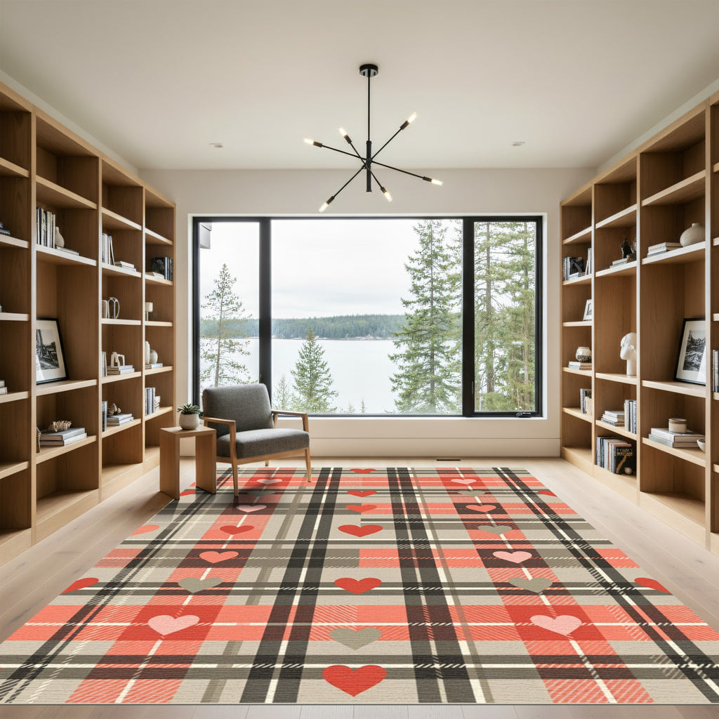 Sage and Crimson Plaid Heart Grid Rug