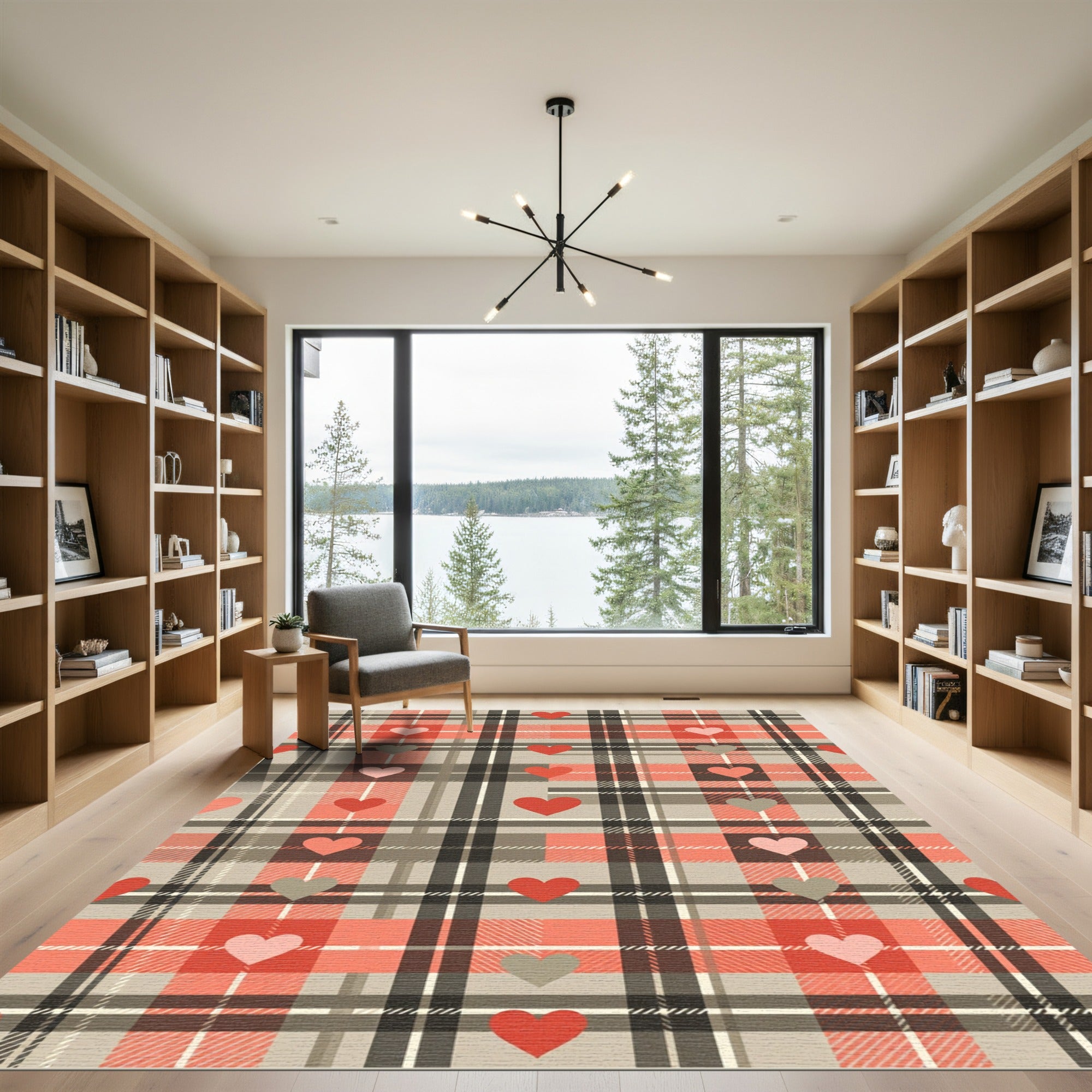 Sage and Crimson Plaid Heart Grid Rug