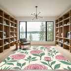 Pastel Pink Rose Garden Pattern Rug