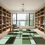 Modern Sage Green Geometric Grid Rug