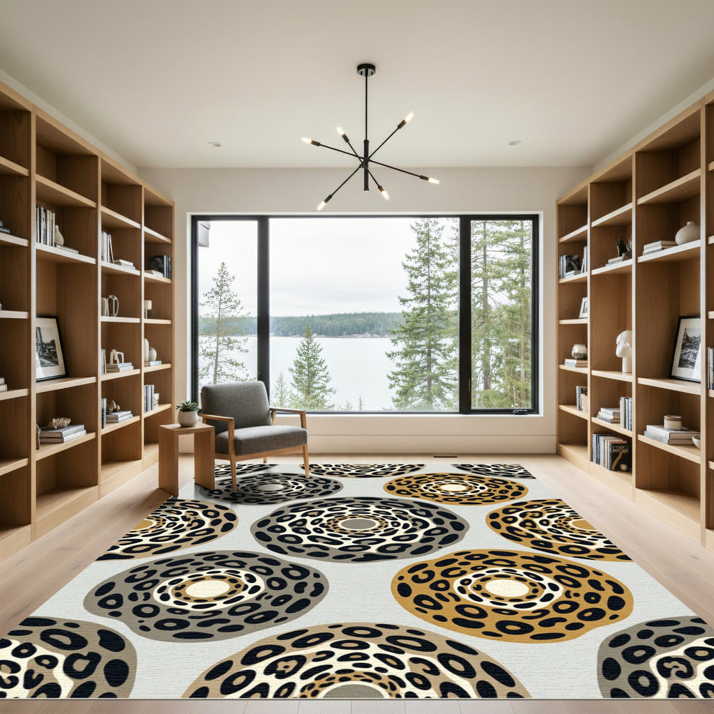 Contemporary Leopard Spot Geometric Circle Rug