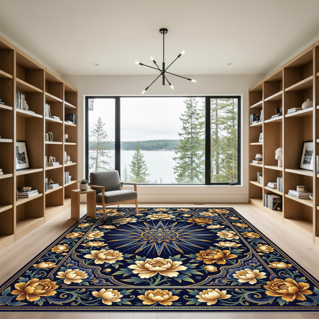 Golden Peony Celestial Sun Medallion Rug