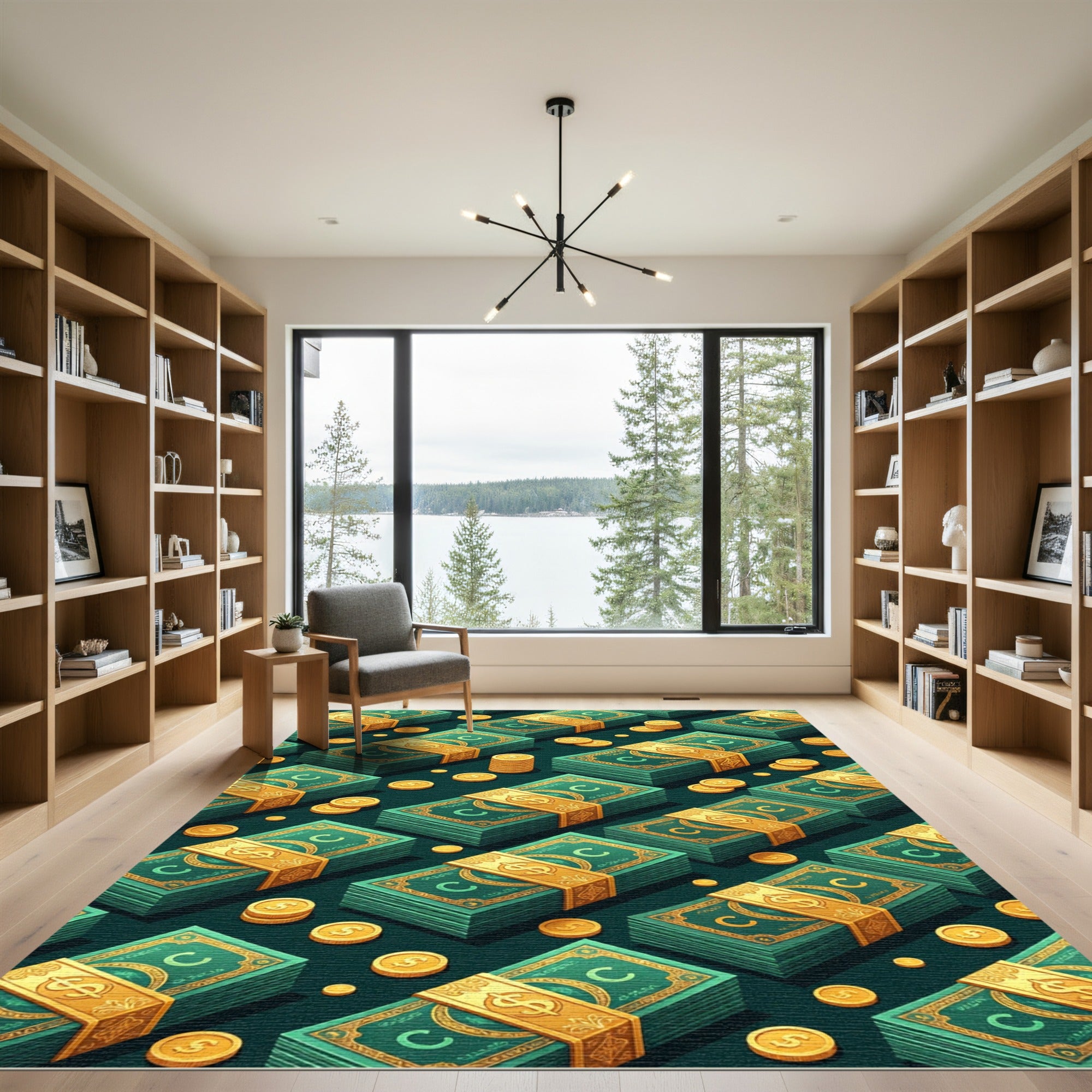 Golden Currency Stack Isometric Art Rug
