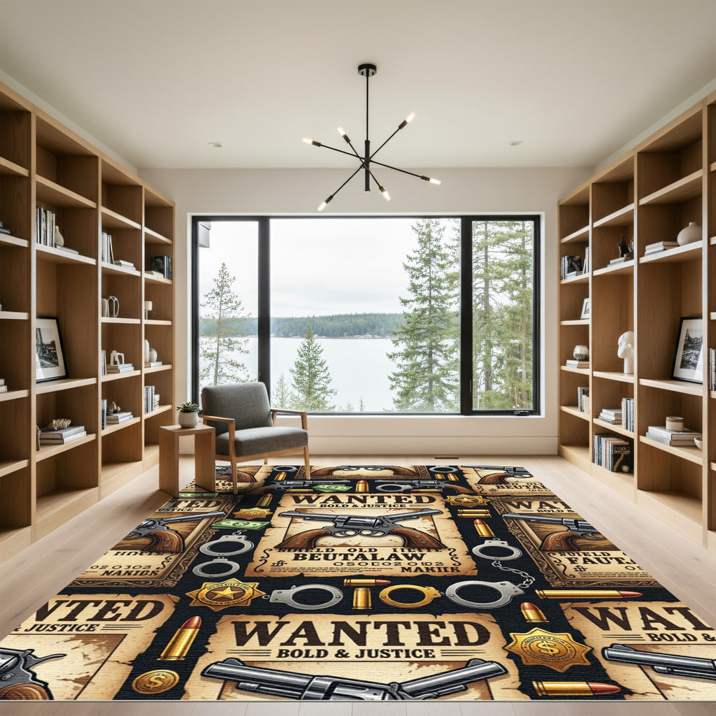 Vintage Western Wanted Poster Gun Rug