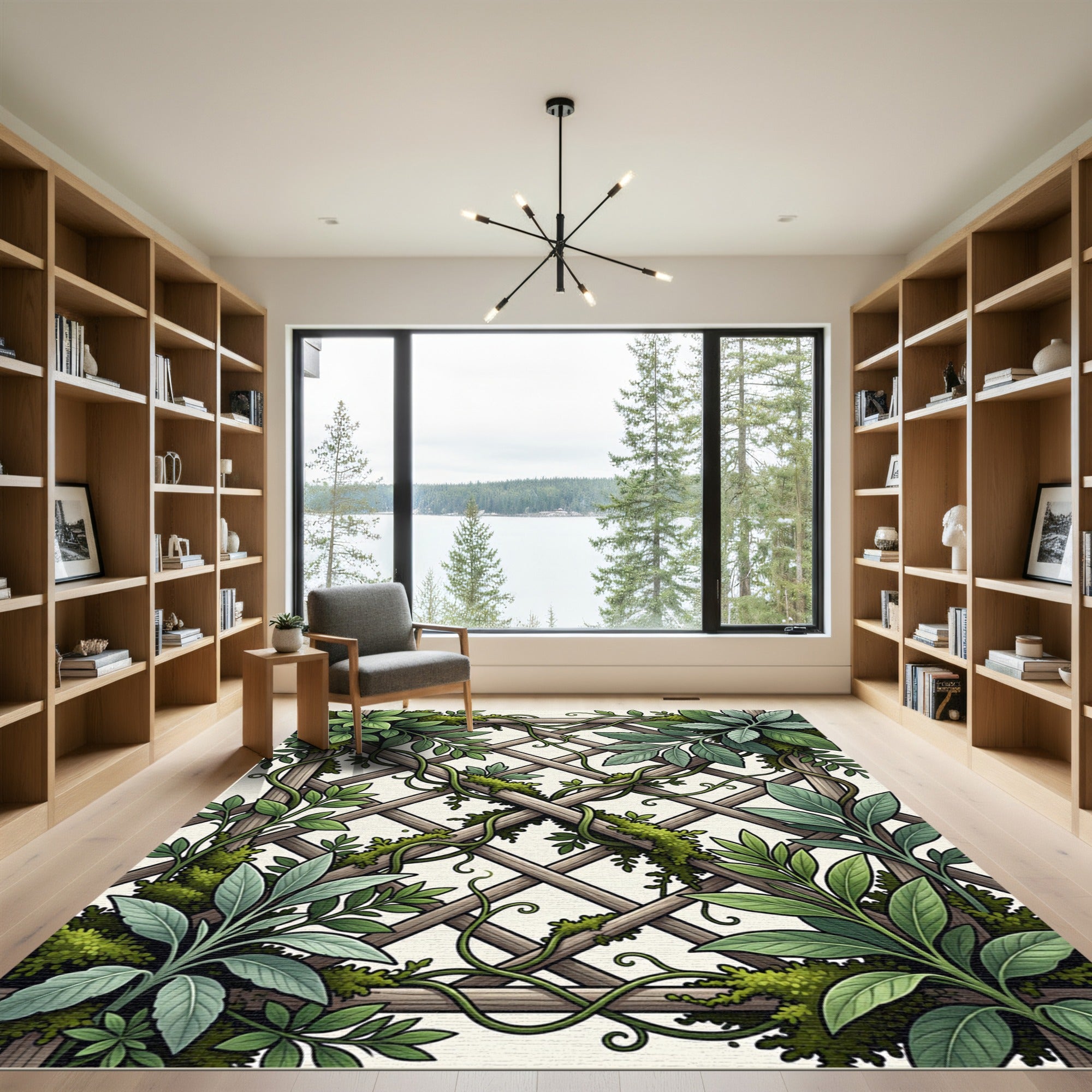 Lush Green Botanical Trellis Lattice Rug