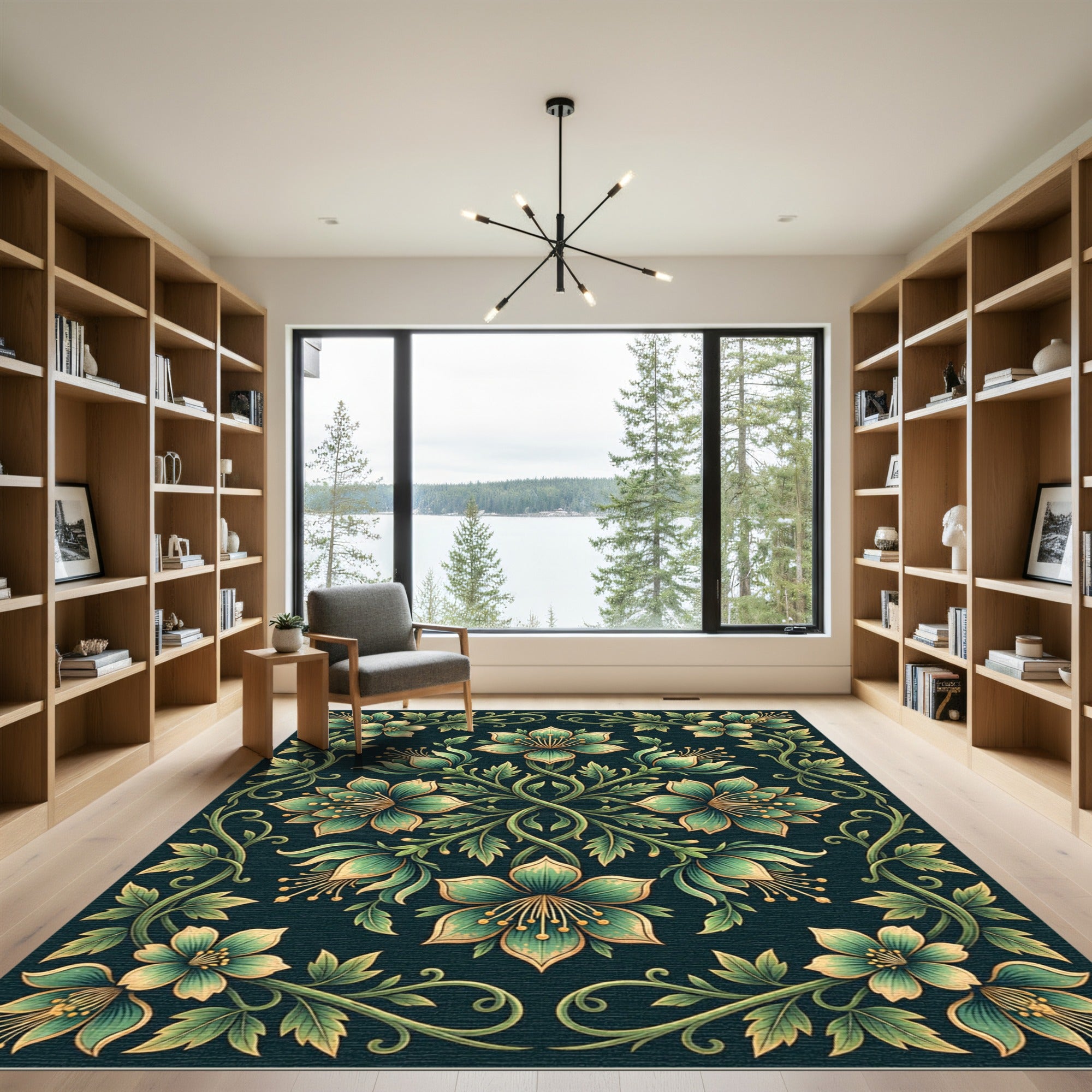 Emerald Botanical Floral Symmetry Art Rug