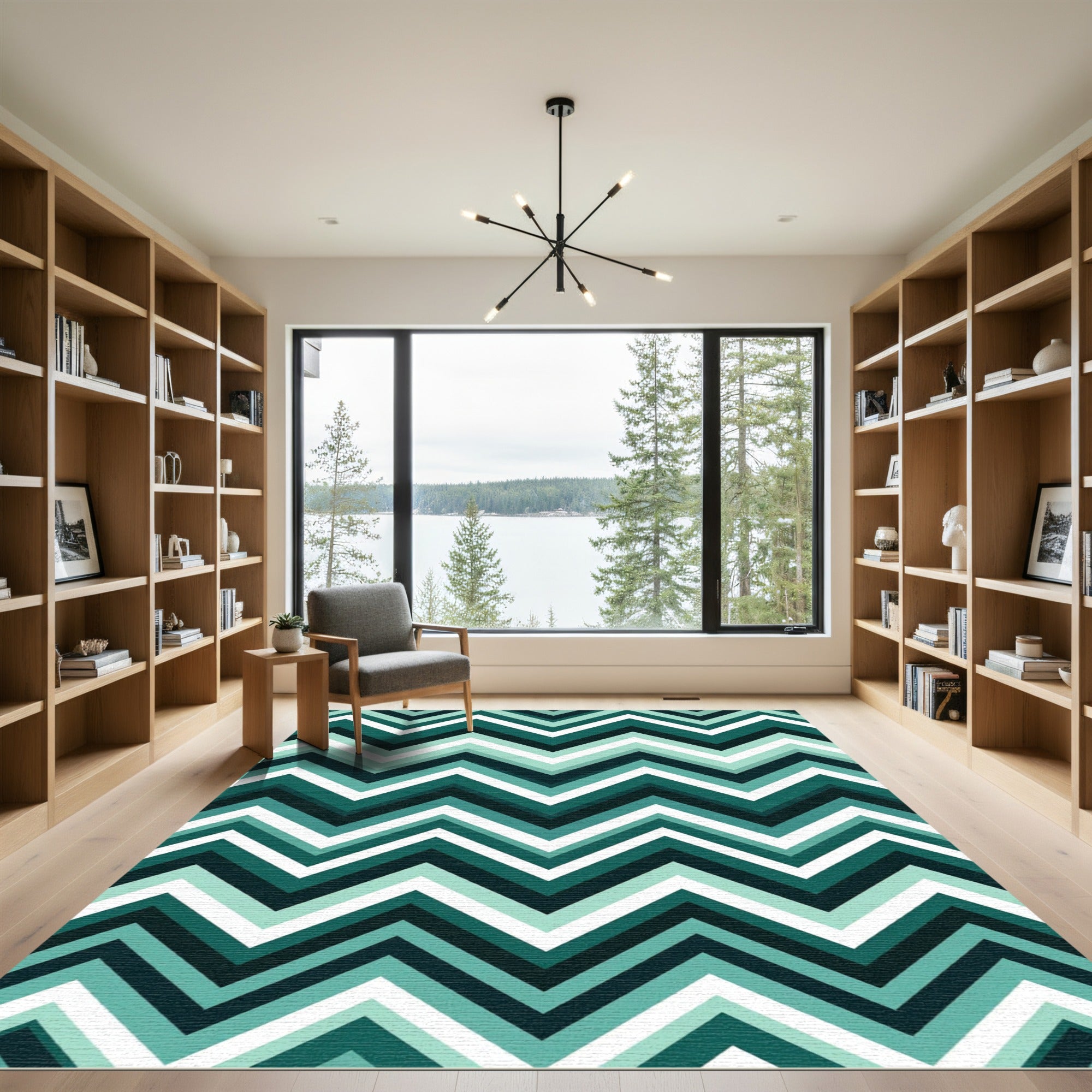 Modern Teal Chevron Geometric Zigzag Rug