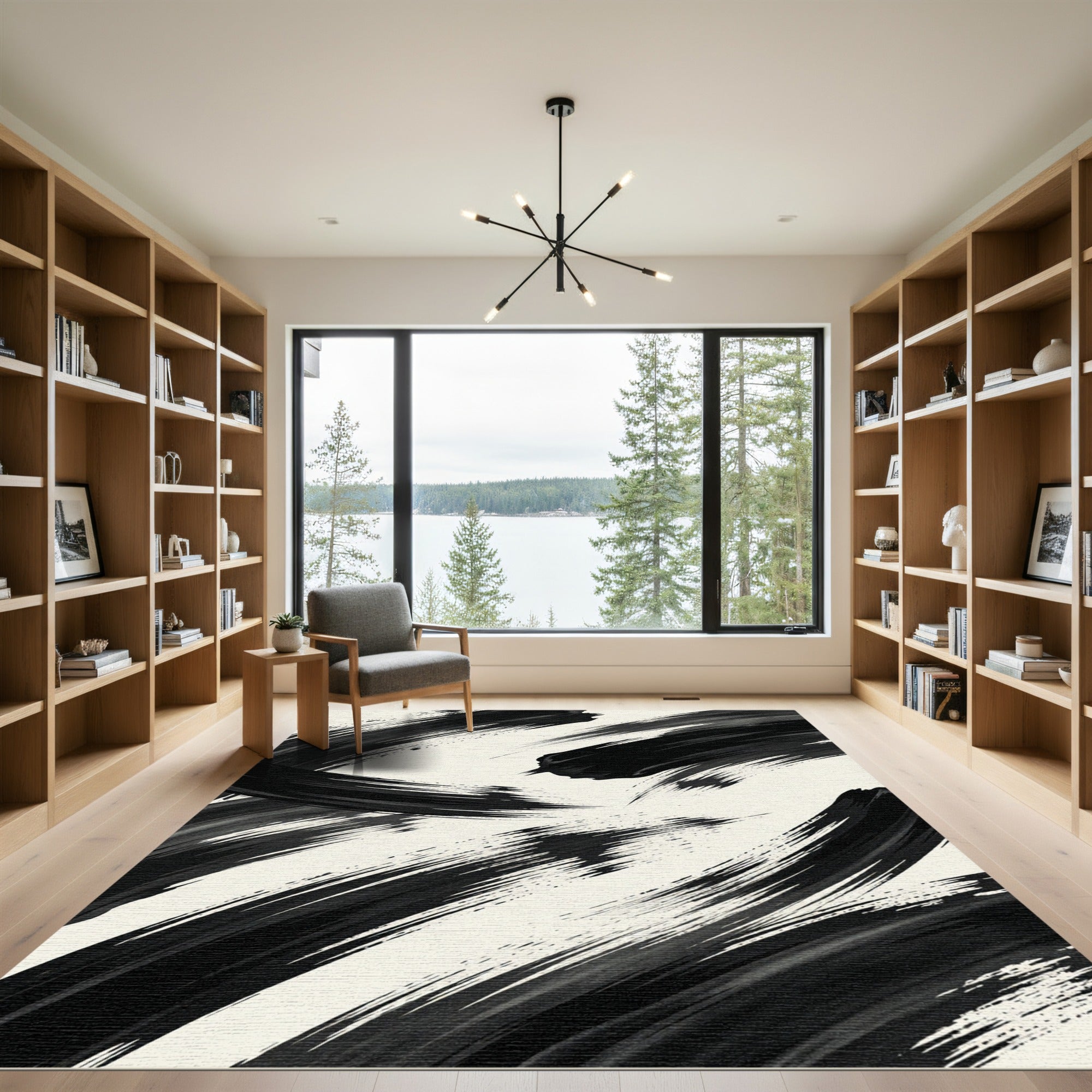 Minimalist Monochrome Abstract Brush Stroke Rug