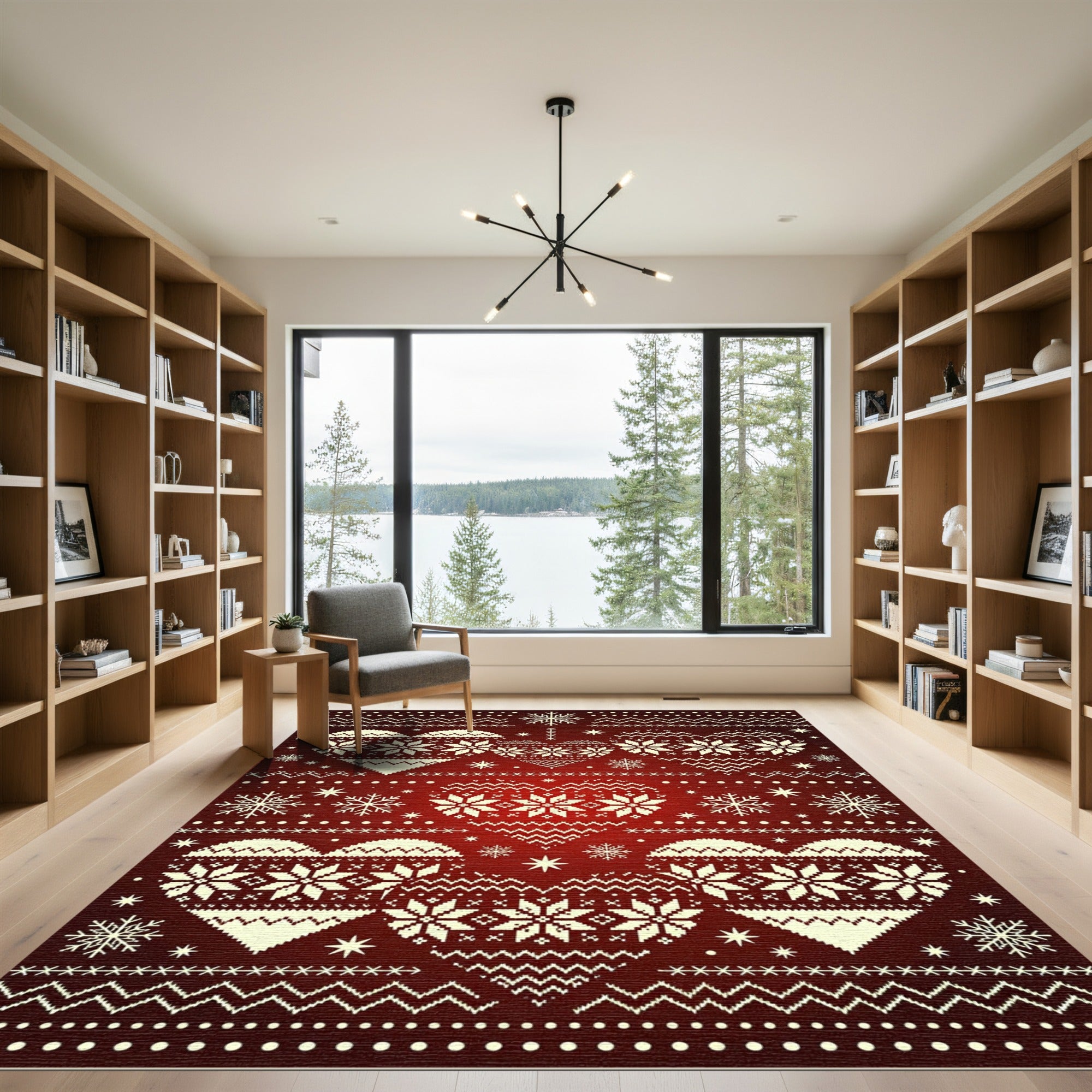 Red Nordic Heart Snowflake Fair Isle Rug