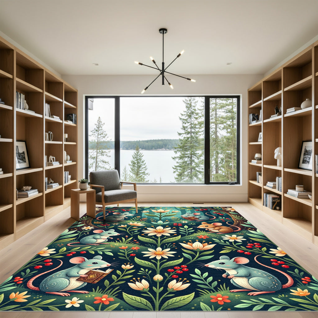 Whimsical Forest Mouse Floral Tale Rug