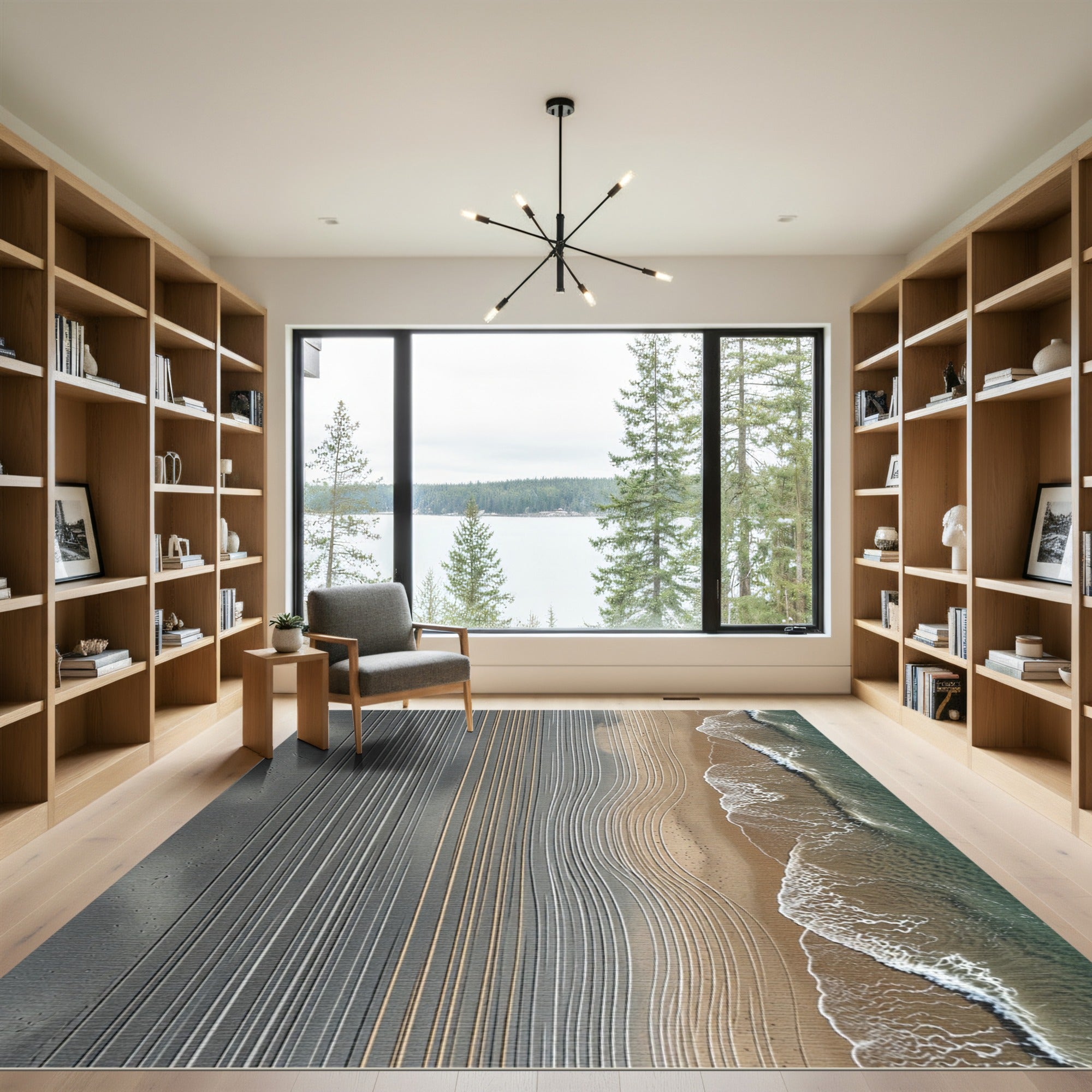 Minimalist Sandy Shoreline Linear Ripple Rug