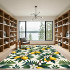 Sunny Lemon Citrus Blossom Botanical Art Rug