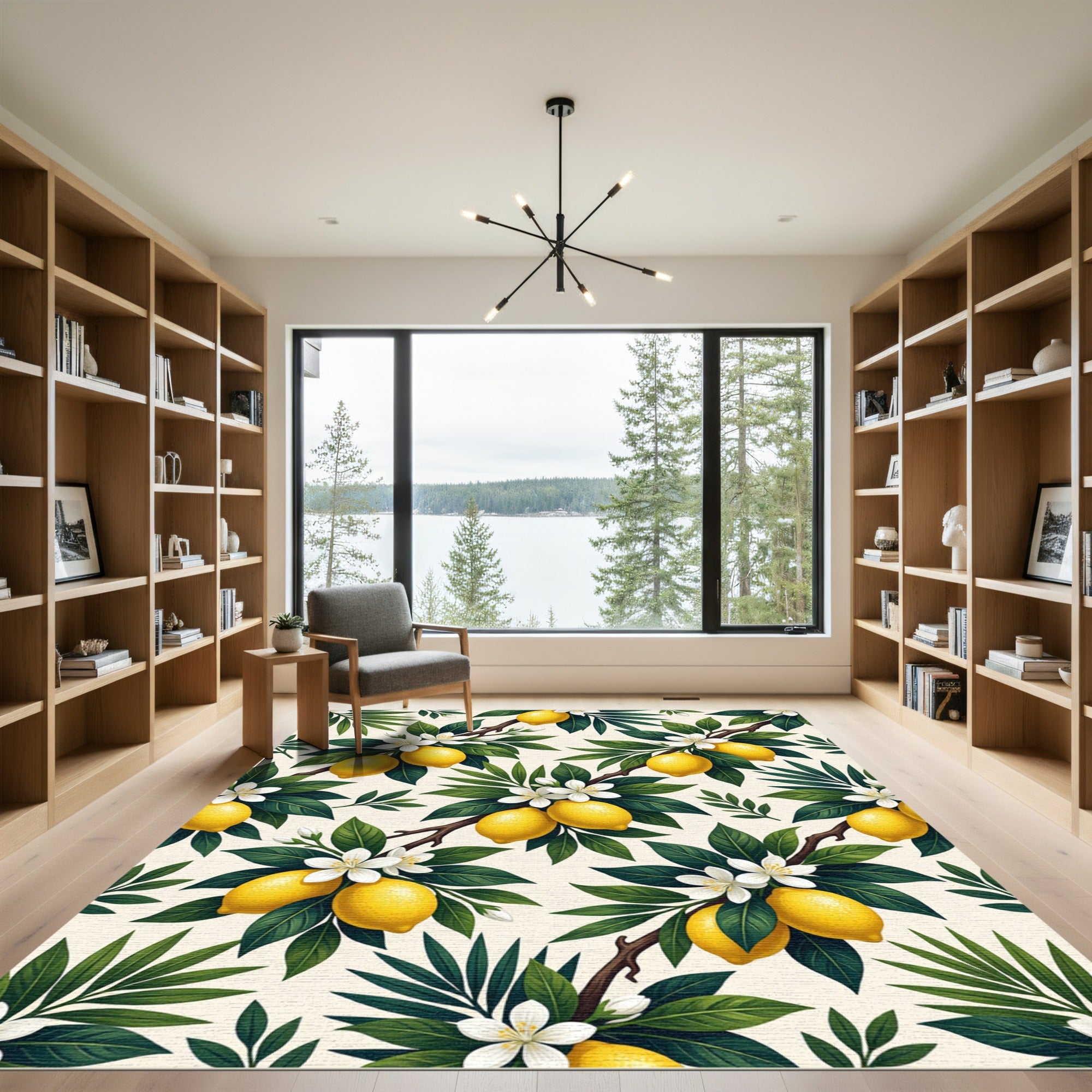Sunny Lemon Citrus Blossom Botanical Art Rug