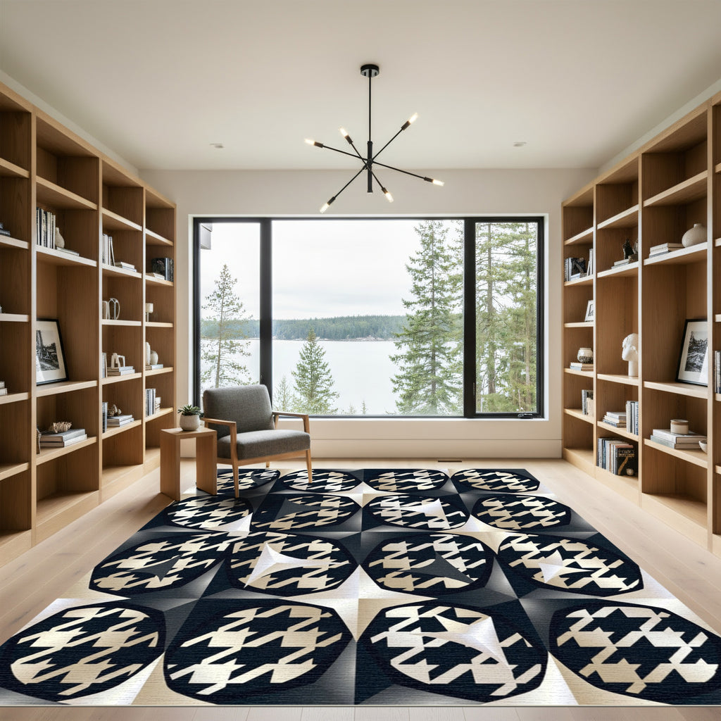 Monochrome Geometric Houndstooth Abstract Art Rug