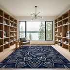 Midnight Blue Silver Floral Swirl Rug