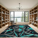 Futuristic Teal Gray Alien Geometric Radiance Rug
