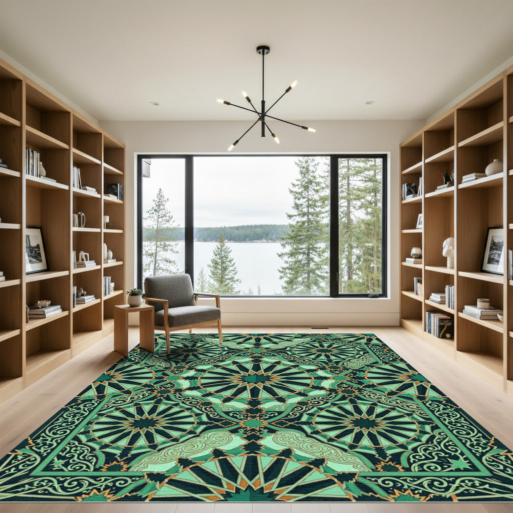 Deep Teal Ornate Geometric Star Rug