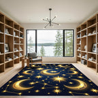 Celestial Golden Crescent Moon Starry Night Rug