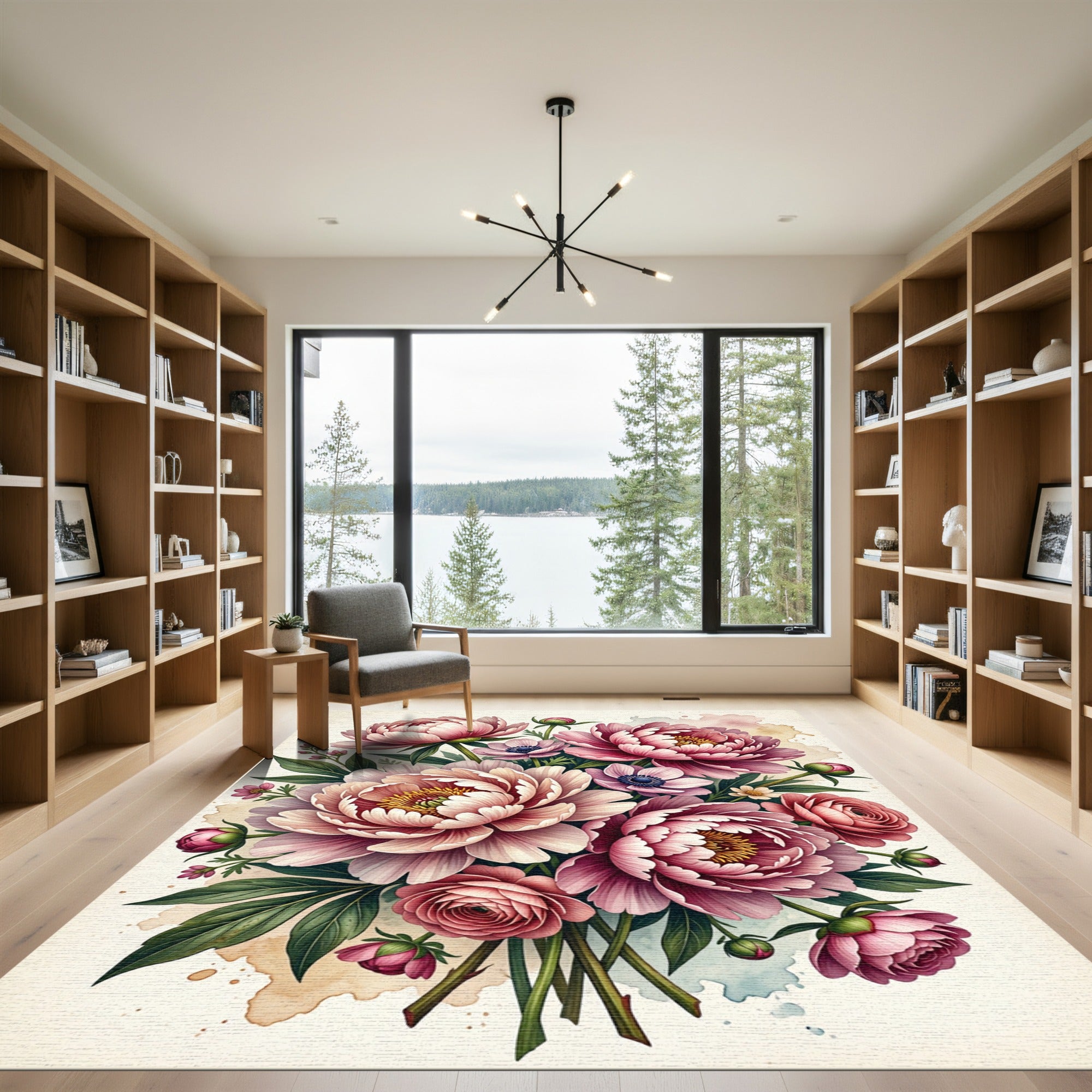 Blushing Pink Peony Floral Bouquet Rug
