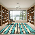Rustic Teal and Cream Wood Plank Rug