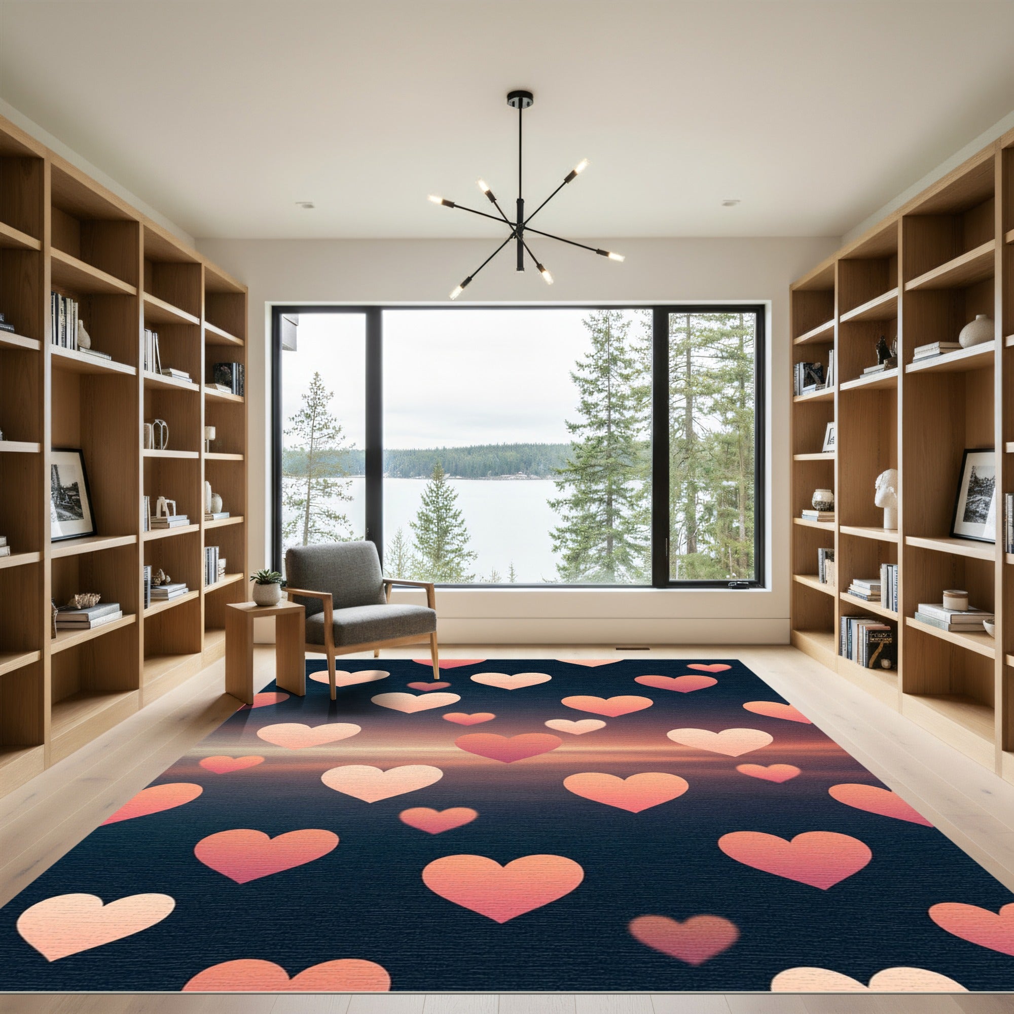 Pink Heart Scatter Gradient Rug