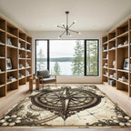 Vintage Bronze Compass Floral Map Rug