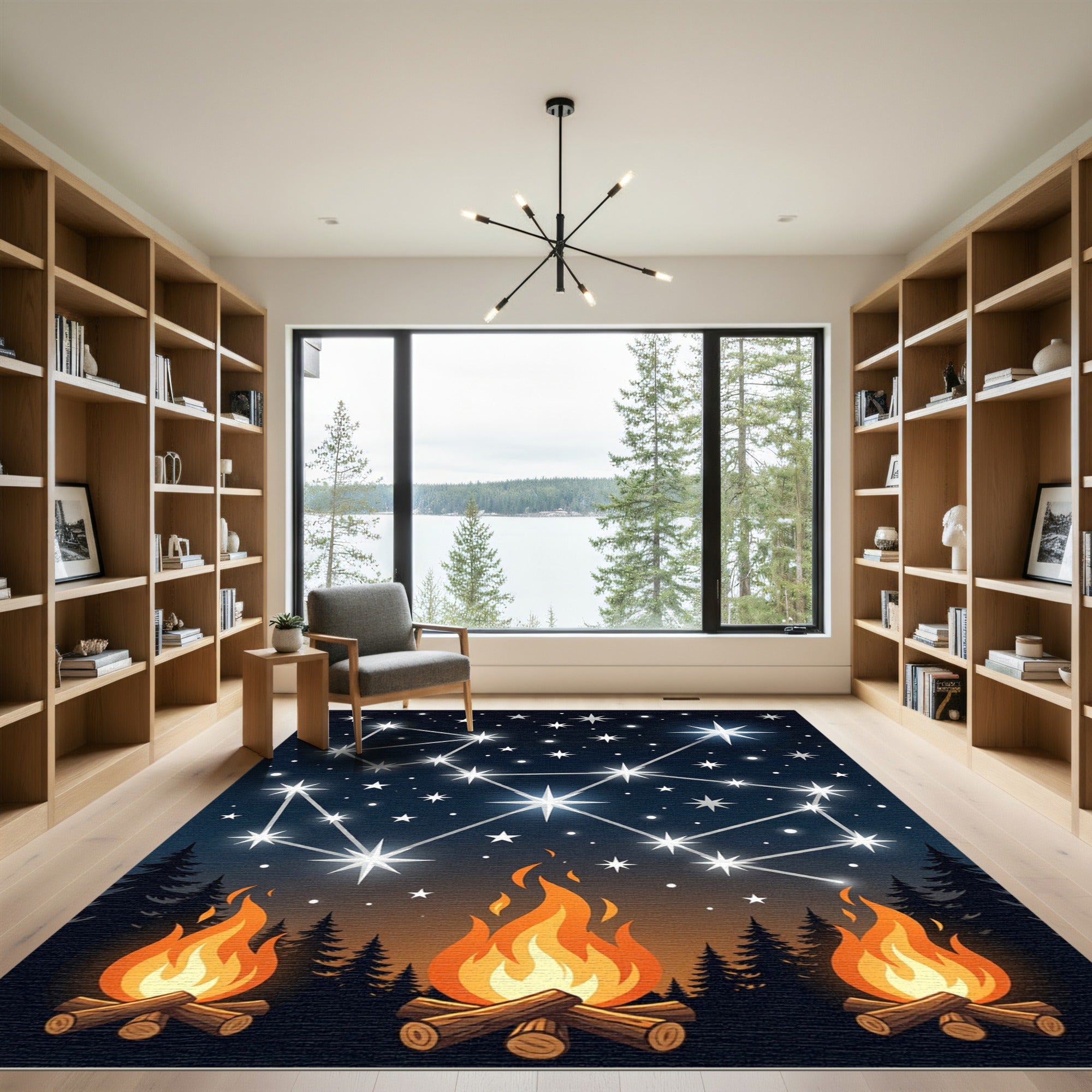 Nocturnal Glowing Constellation Campfire Art Rug