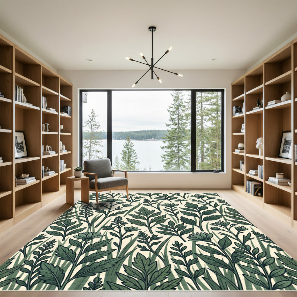 Sage Green Botanical Forest Meadow Rug