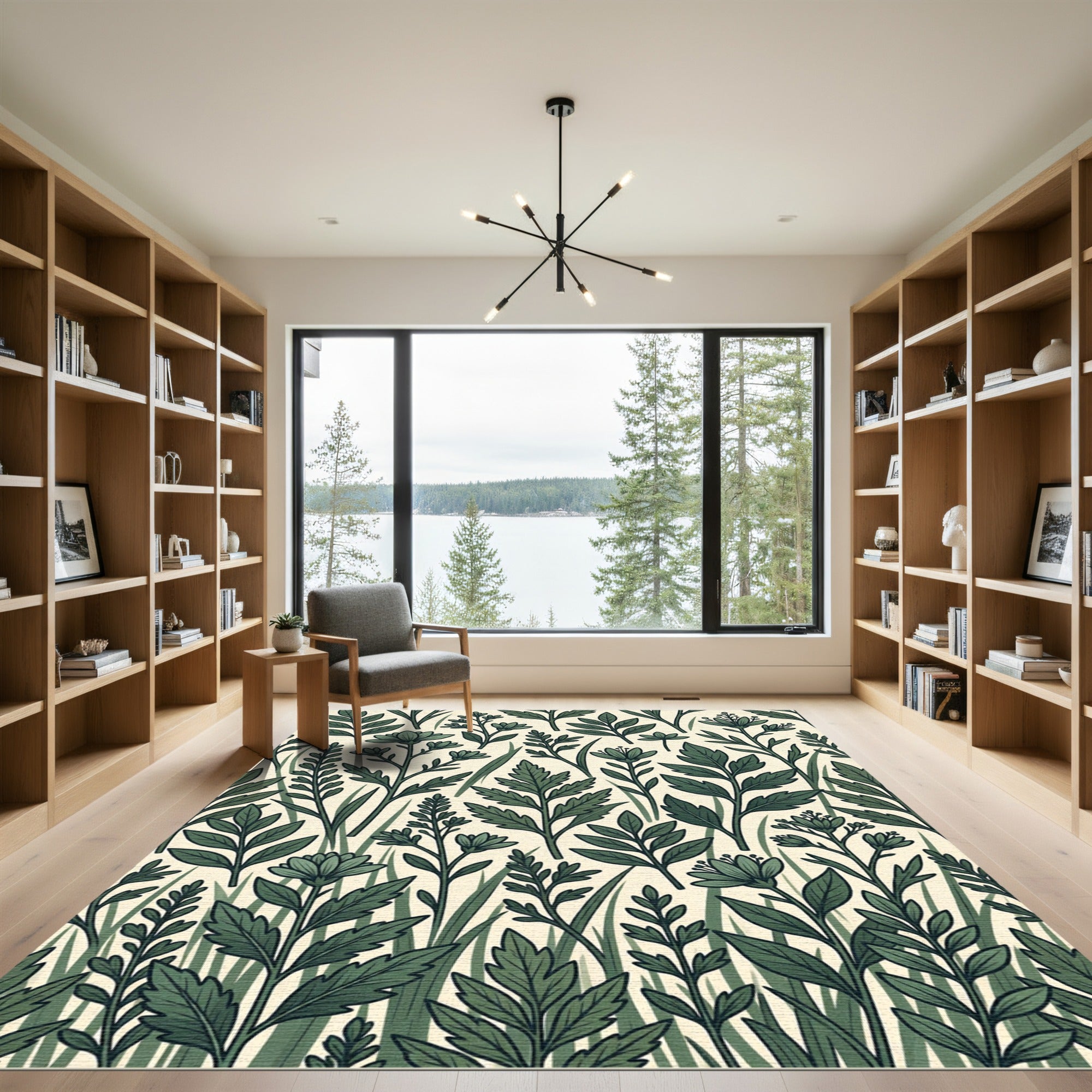 Sage Green Botanical Forest Meadow Rug
