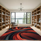 Black and Red Dynamic Swirl Rug
