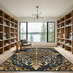 Ornate Golden Fleur de Lis Medallion Rug