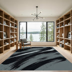 Bold Charcoal Brushstroke Abstract Rug