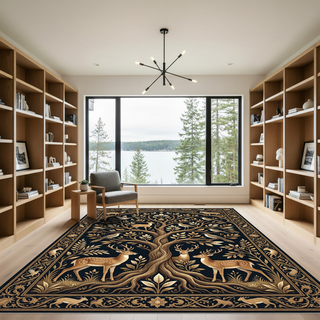 Golden Tree of Life Deer Birds Rug
