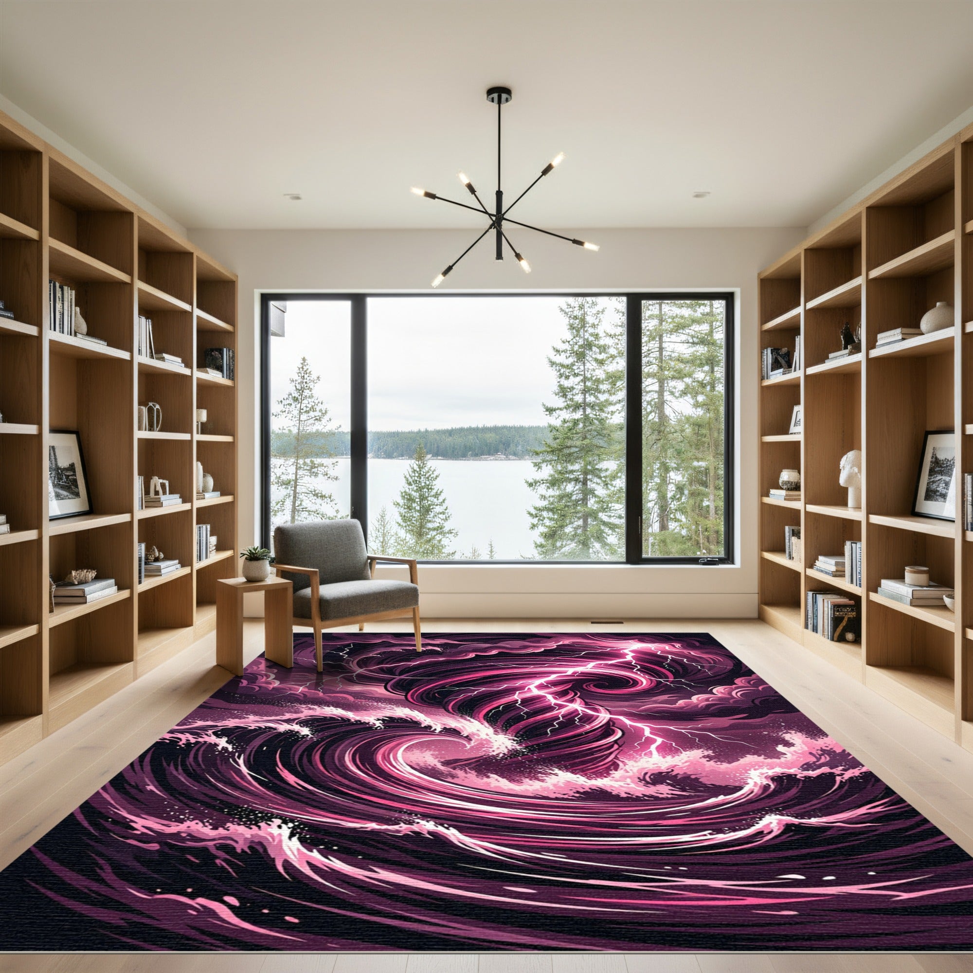 Dramatic Magenta Lightning Storm Swirl Rug