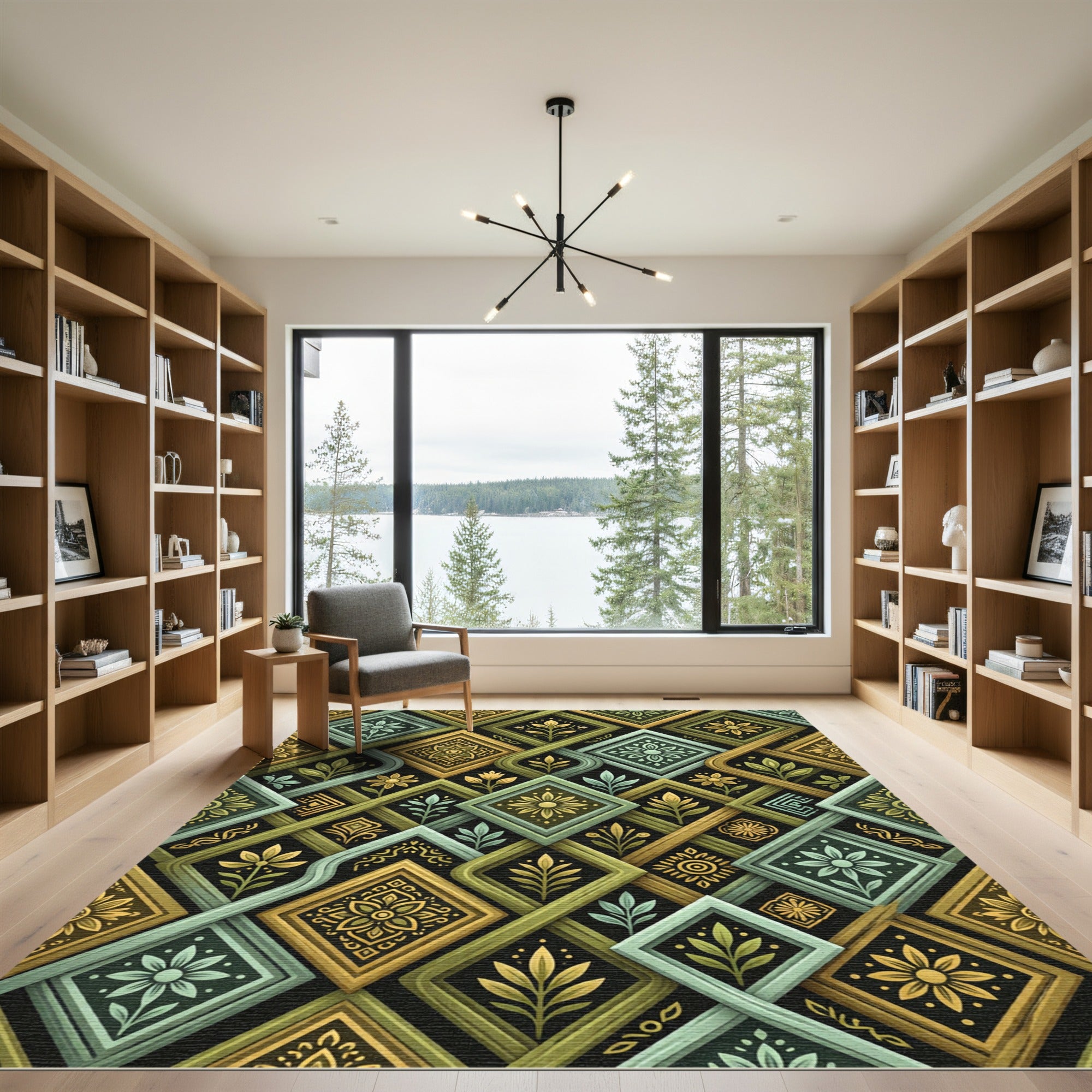 Golden Sage Diamond Floral Overlay Rug