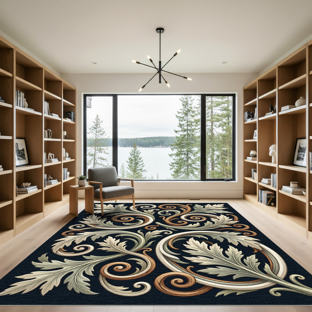 Ornate Acanthus Scrollwork Leaf Design Rug