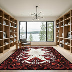 Ornate Red Leaf Scroll Frame Rug