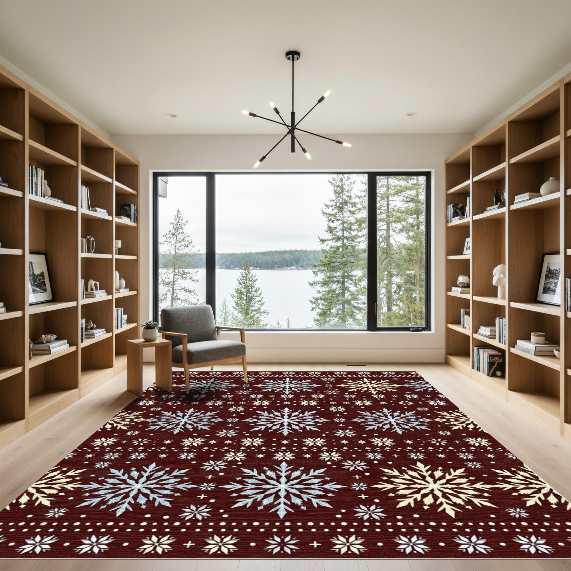 Crimson Blue Yellow Snowflake Sweater Pattern Rug