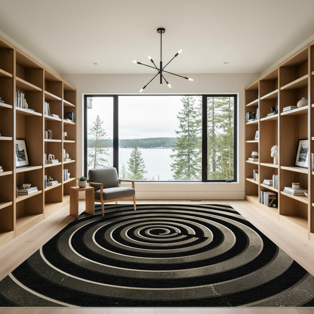Monochromatic Gray Spiral Maze Rug