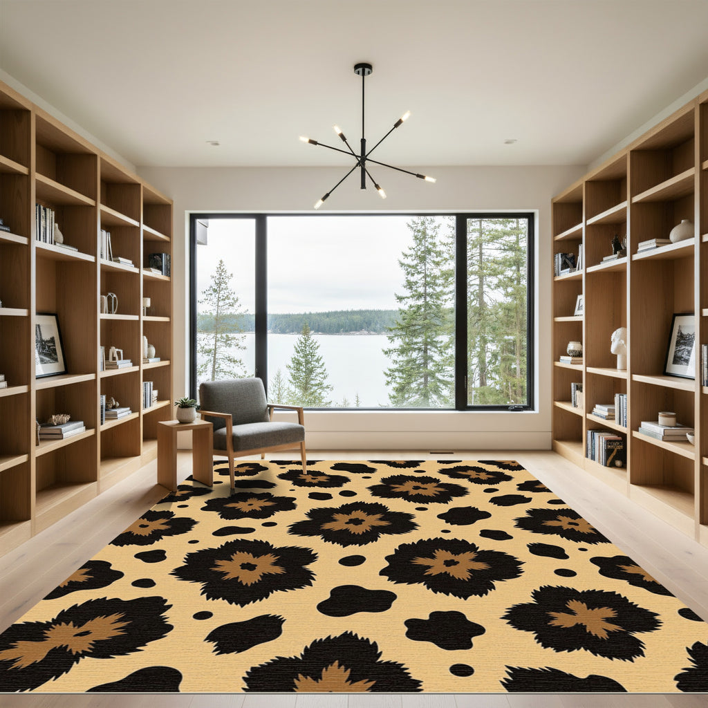 Golden Brown Floral Spots Rug