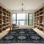 Dark Blue Pixelated Snowflake Fair Isle Rug