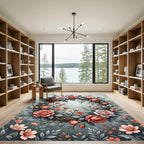 Elegant Peach Rose Wreath Illustration Rug