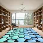 Modern Teal and Azure Geometric Hexagon Rug