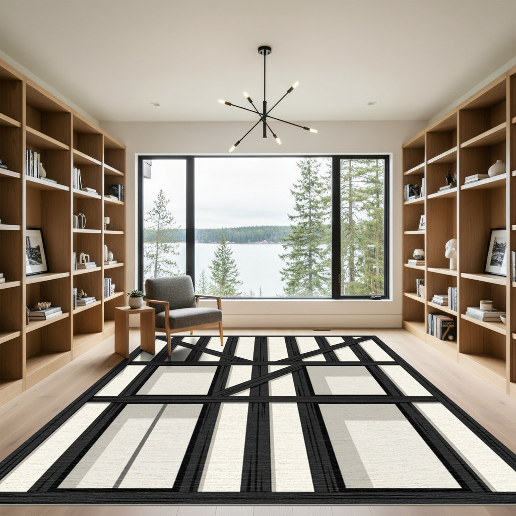 Black White Timber Frame Rug