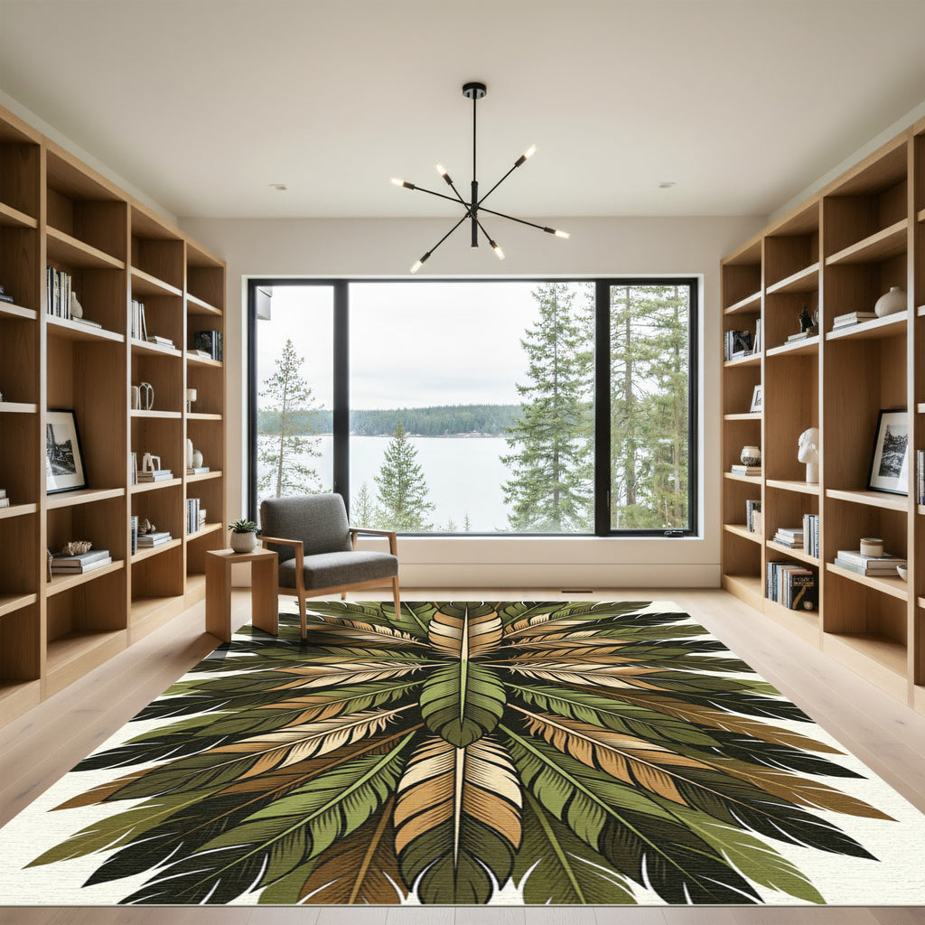 Green Brown Golden Feather Radiance Rug