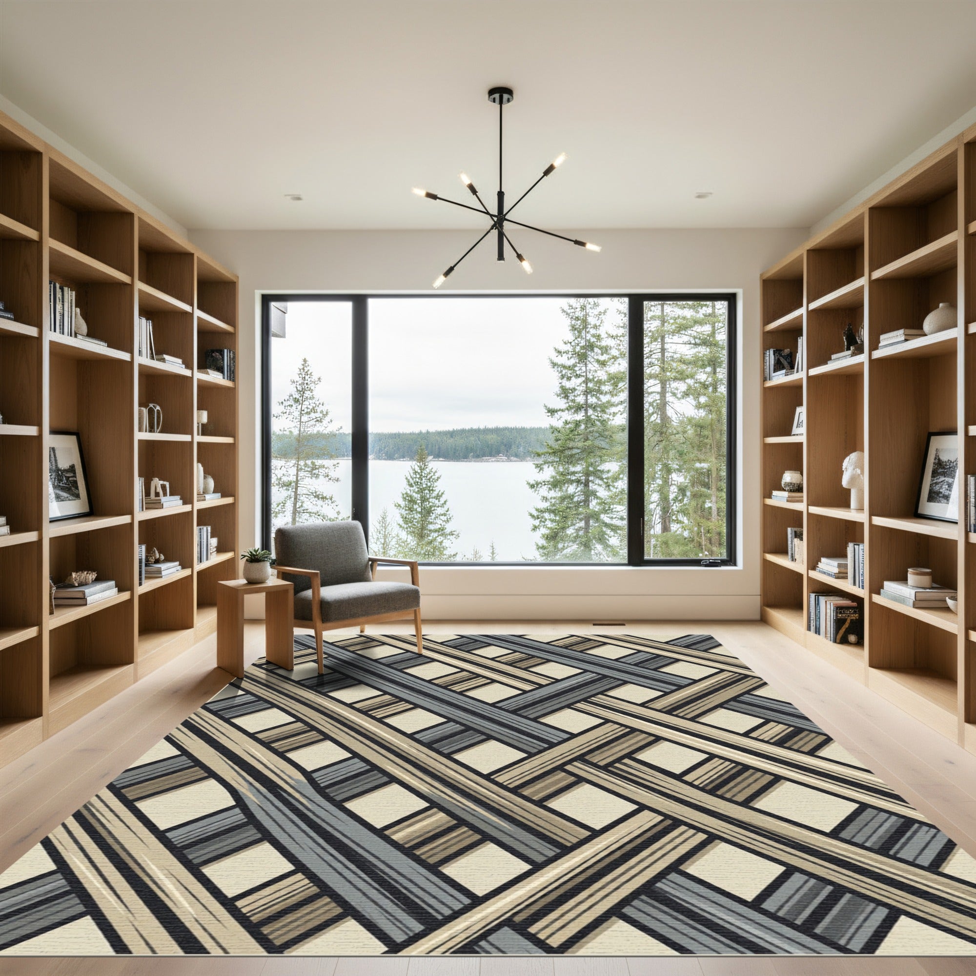 Neutral Gray Tan Woven Lattice Rug