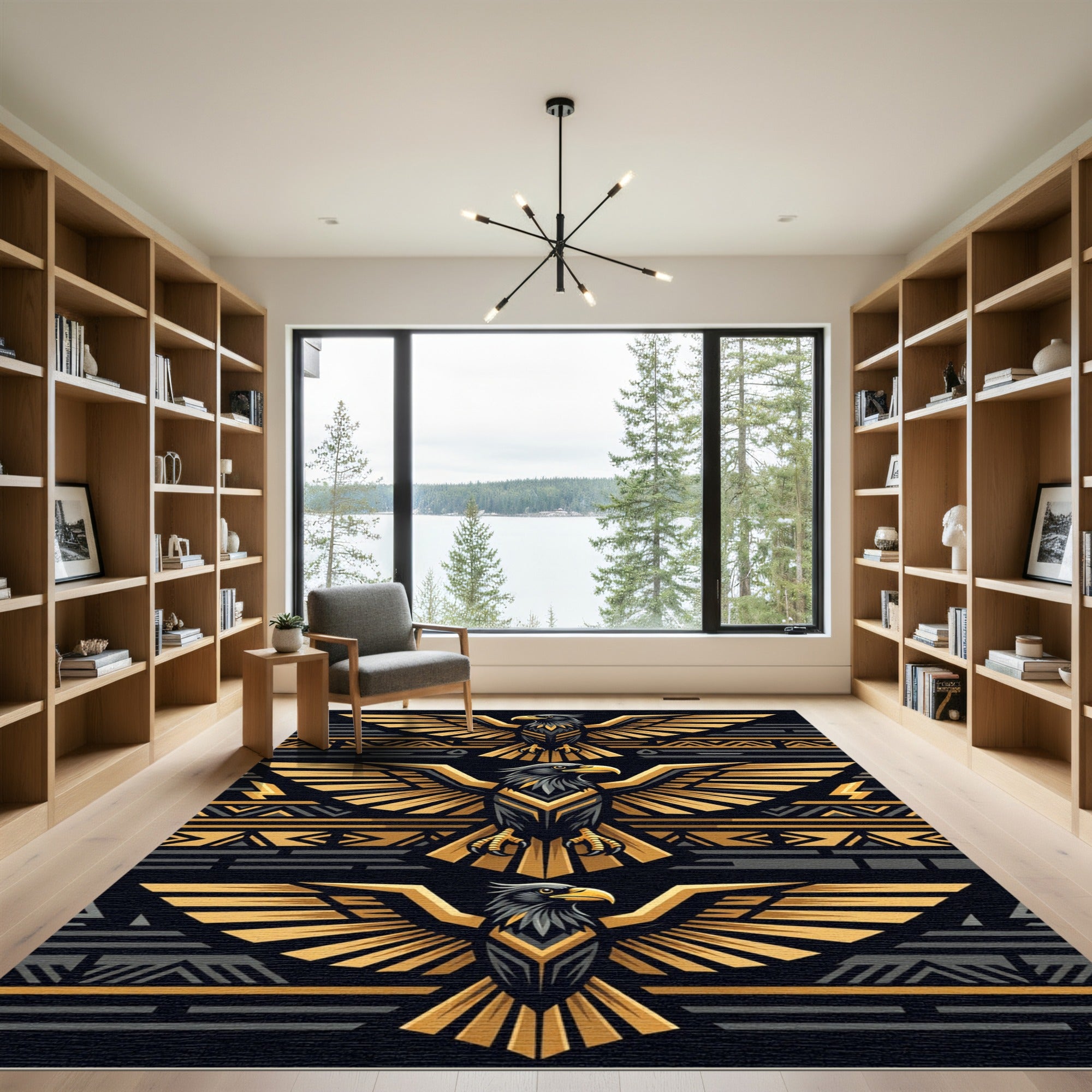 Golden Eagle Tribal Geometric Composition Rug