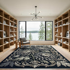 Monochromatic Chrysanthemum Scrollwork Garden Rug